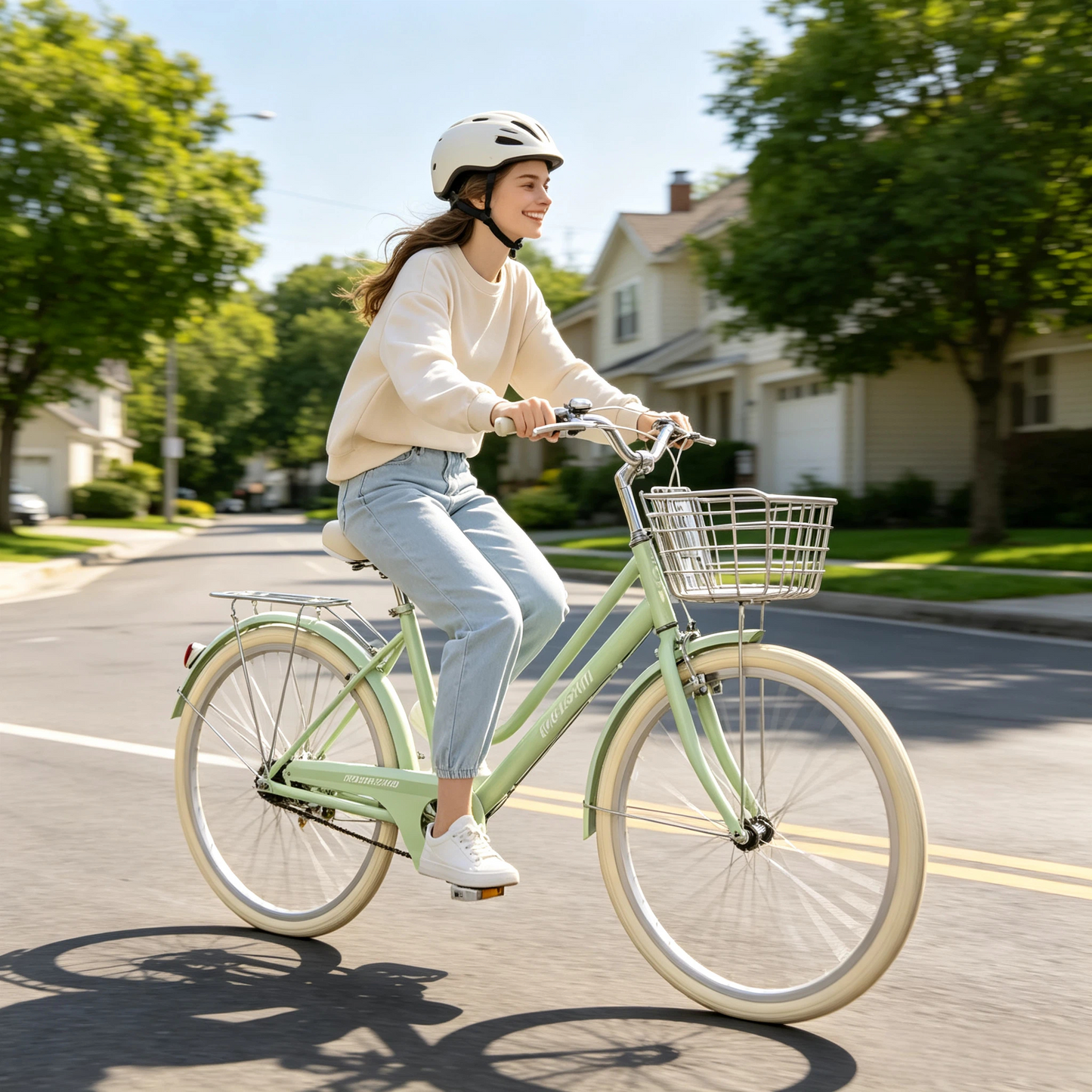 Elegant Women’s City Bike – Comfortable Cruiser Bicycle with Basket, Adjustable Seat & Smooth Riding Experience