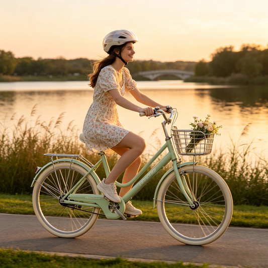 Elegant Women’s City Bike – Comfortable Cruiser Bicycle with Basket, Adjustable Seat & Smooth Riding Experience