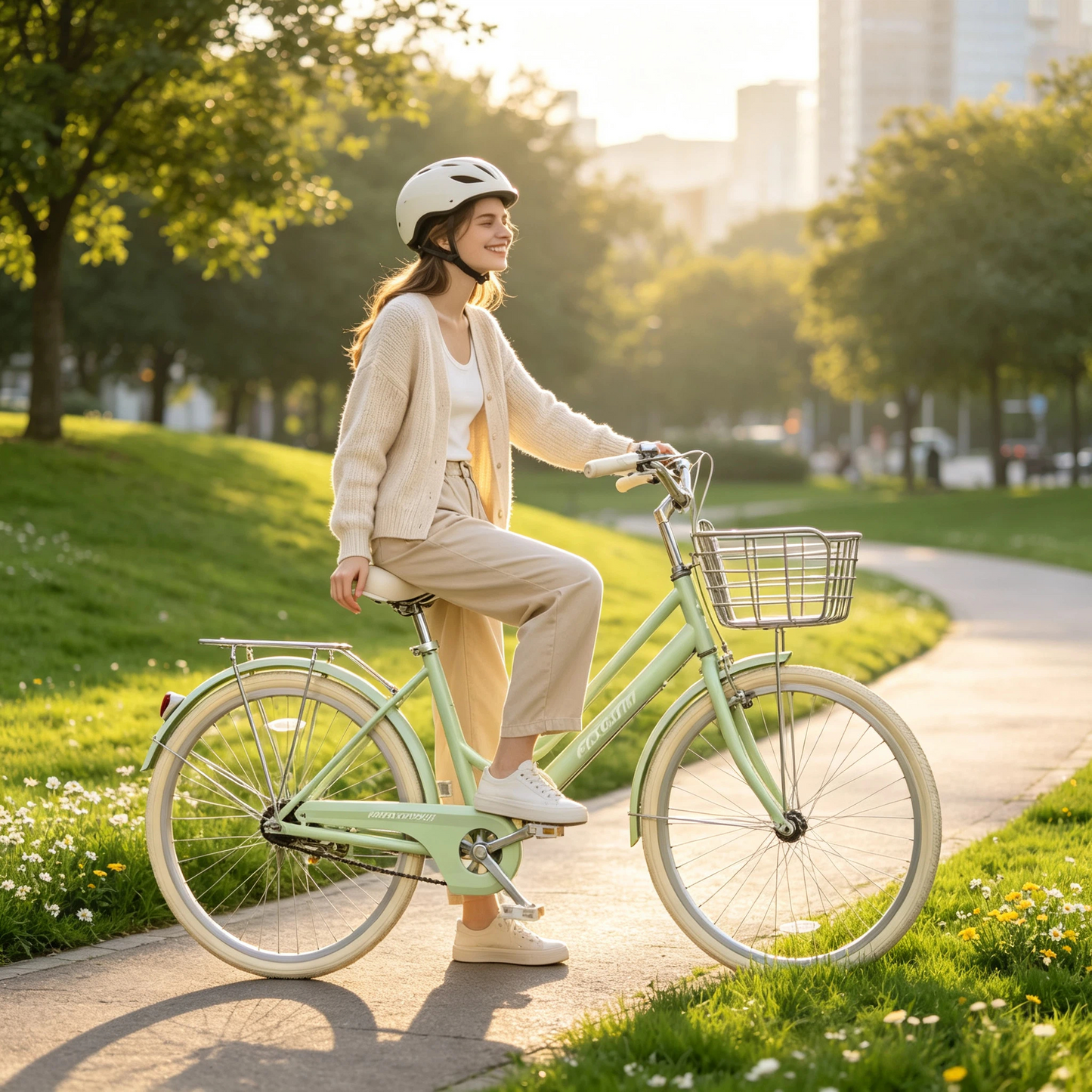 Elegant Women’s City Bike – Comfortable Cruiser Bicycle with Basket, Adjustable Seat & Smooth Riding Experience
