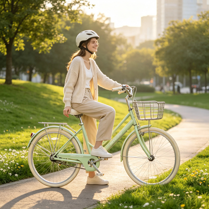 Elegant Women’s City Bike – Comfortable Cruiser Bicycle with Basket, Adjustable Seat & Smooth Riding Experience